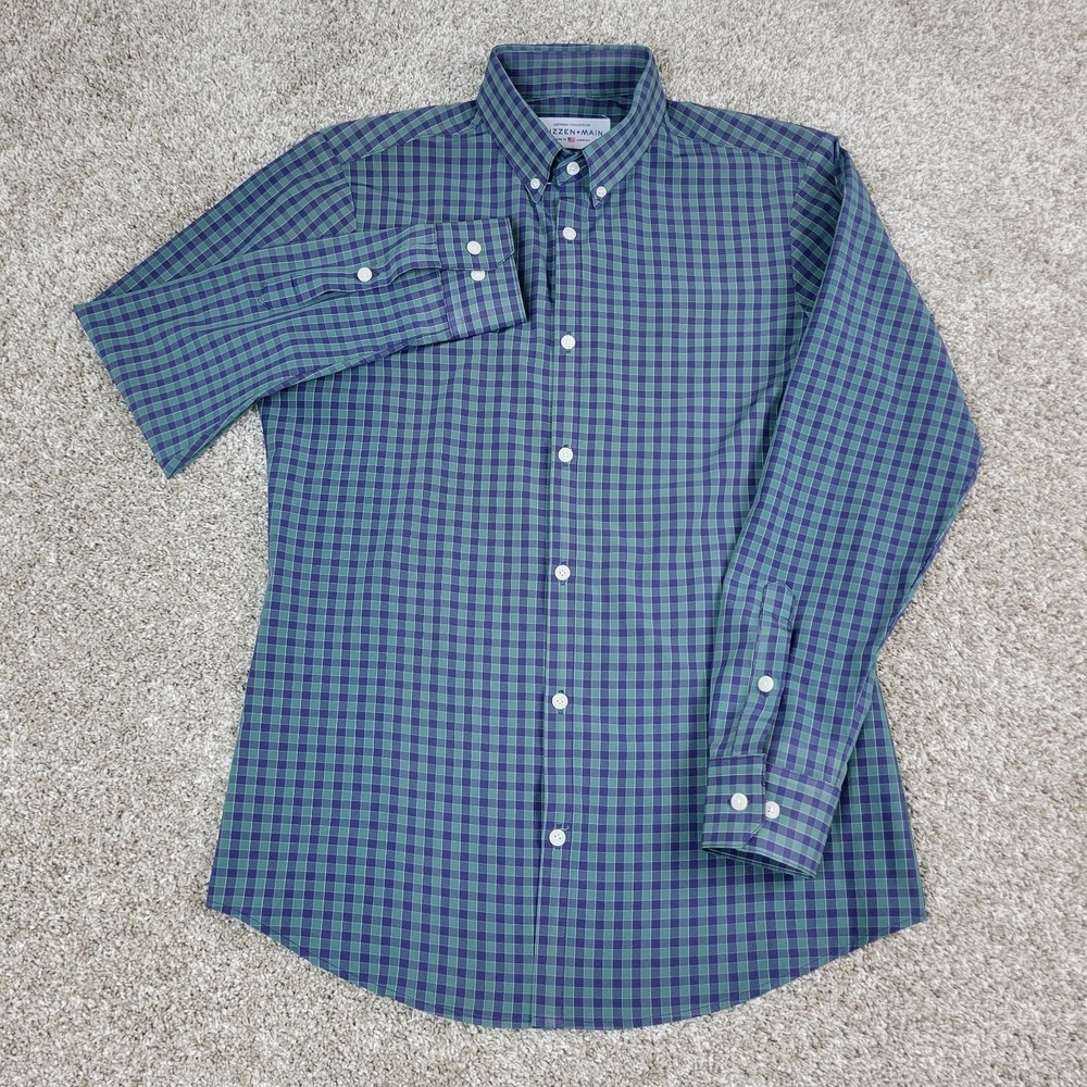 Mizzen+Main Leeward Mens Medium Green Blue Check Performance Button Down LS - Picture 2 of 6